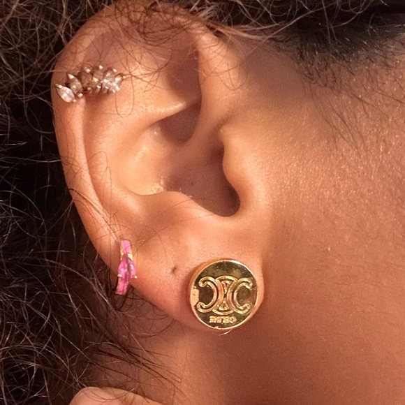 Celine Gold Macadam Triomphe Buttons turned into Studs - Picture 8 of 15